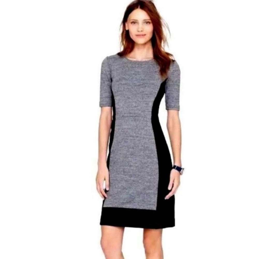J Crew Gray Black Midi Sheath Dress Short Sleeves Cotton Wool Blend Size 6